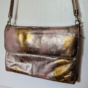 Due Fratelli Vintage Genuine Leather Crossbody Bag – Gold, Pink & Brown